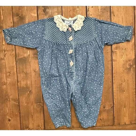 Pants - Vintage Retro 80s 90s Demon Romper With Stars And Lace Size 6 To 9 Months